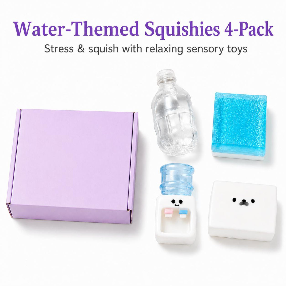 Kawaii Water-Themed Squishies 4-Pack | Stress Relief Sensory Toys for Calming Fidgeting Adventures
