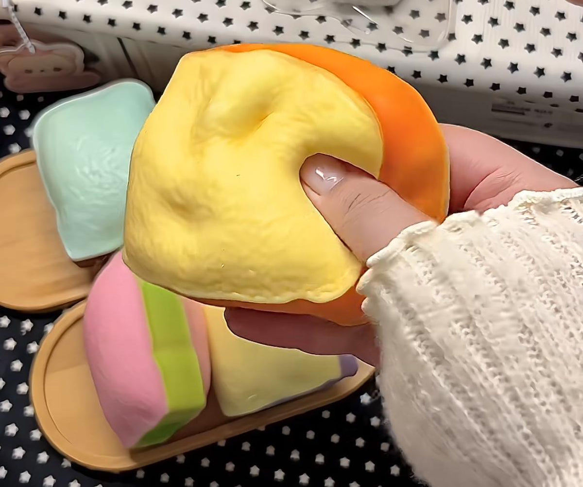 Toast Crunchy Squishy - Moldable Tactile Sensory Fidget Toy, Stress Relief Squeeze Toy in 4 Colours: Pink, Orange, Purple, Mint Green