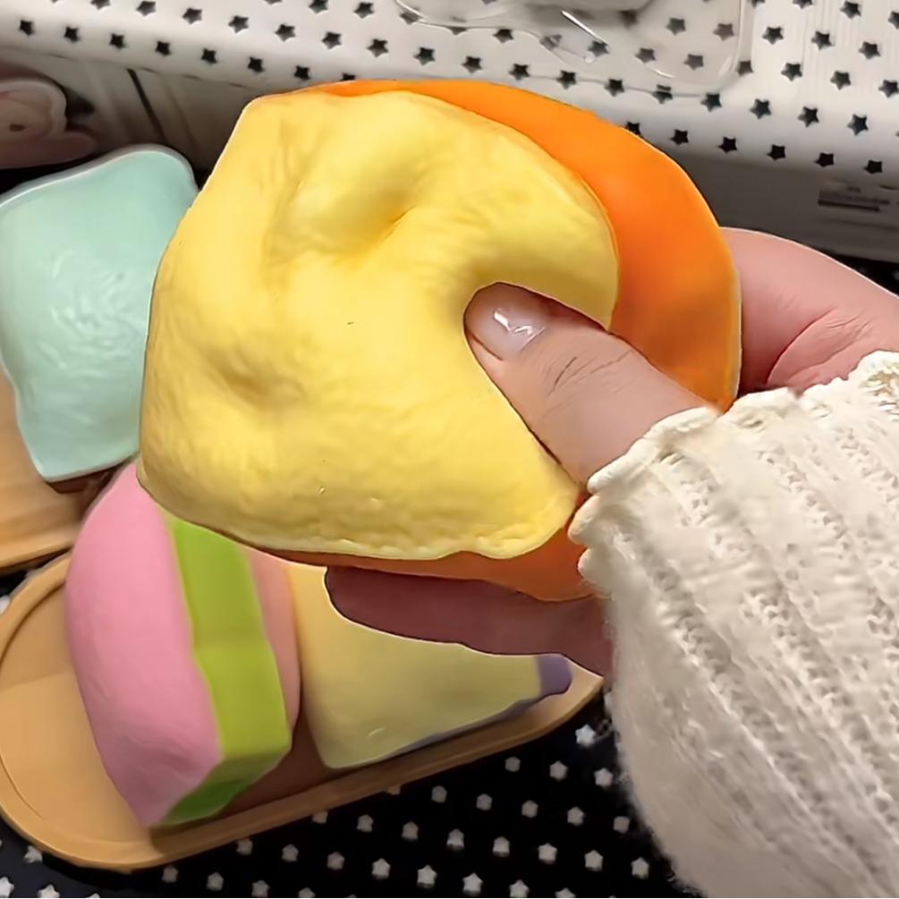 Toast Crunchy Squishy - Moldable Tactile Sensory Fidget Toy, Stress Relief Squeeze Toy in 4 Colours: Pink, Orange, Purple, Mint Green