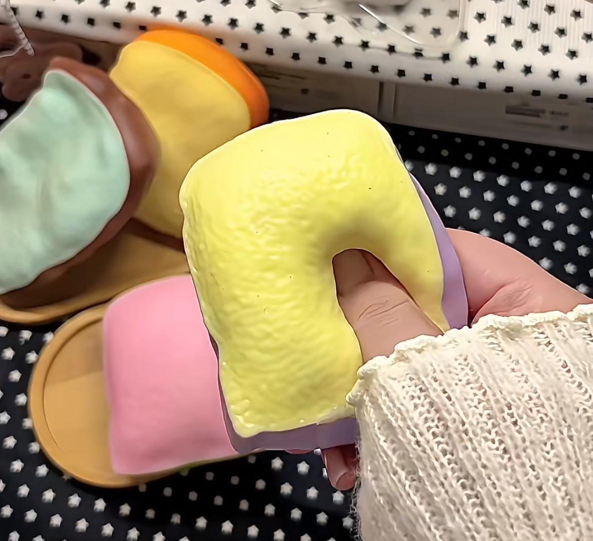 Toast Crunchy Squishy - Moldable Tactile Sensory Fidget Toy, Stress Relief Squeeze Toy in 4 Colours: Pink, Orange, Purple, Mint Green