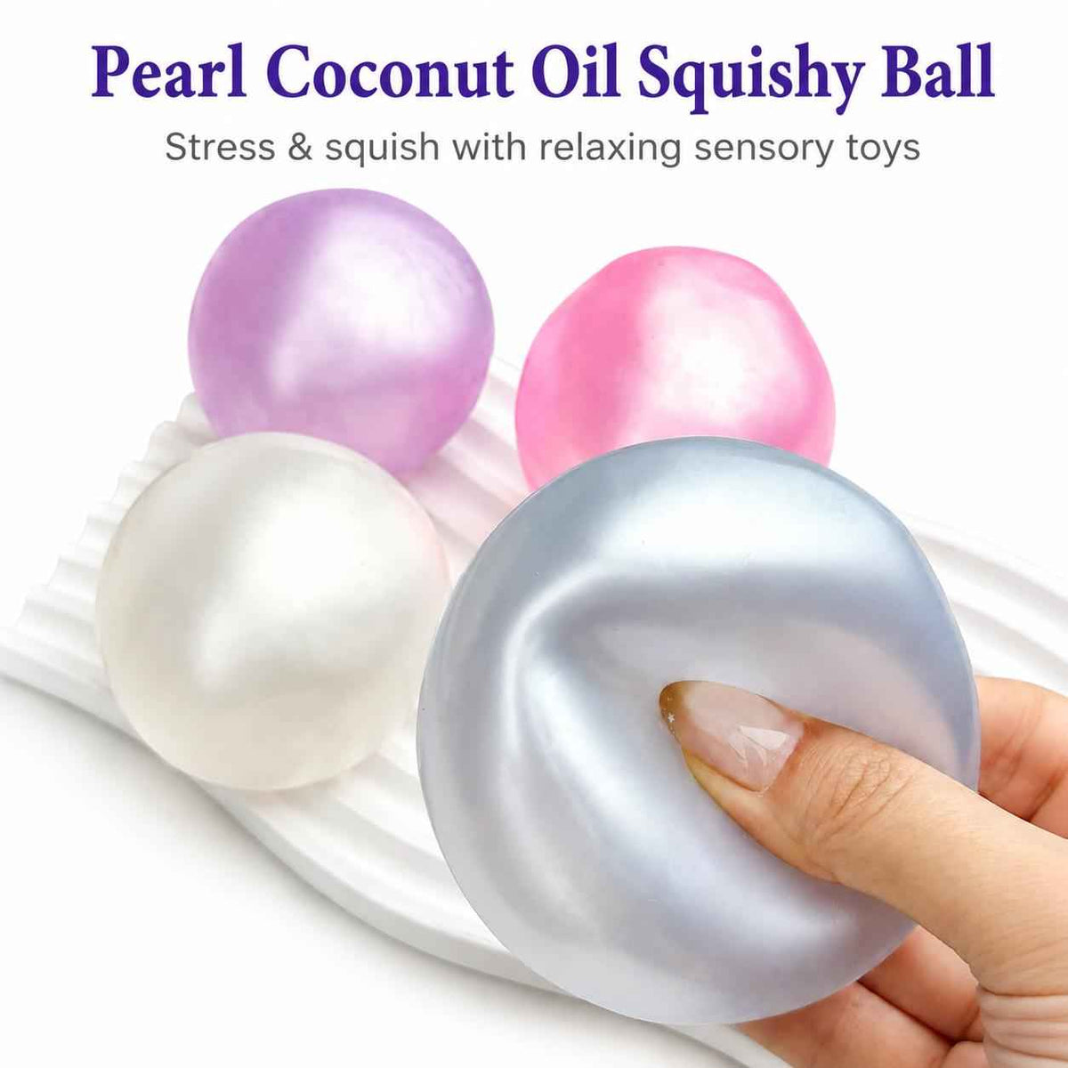 Pearl Coconut Oil Squishy Balls, 6cm Fully Moldable Slow Rebound Fidget Toys | Shimmer Glossy Stress & Anxiety Relief Sensory Toys, Soft Squeeze Balls for Adult Relaxation & Gifts