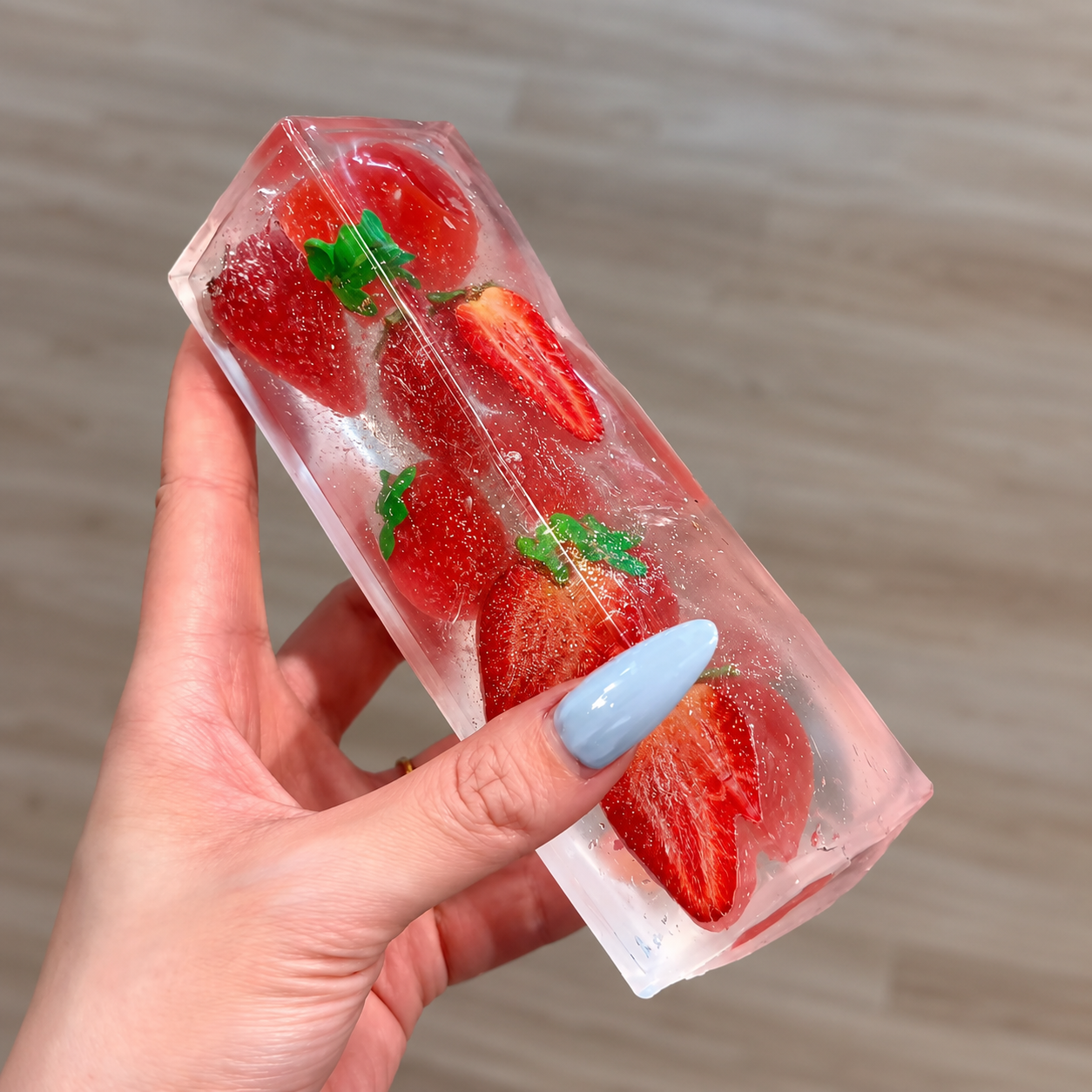 Wagashi Style Long Strip Gel Squishy Squeeze Toy, Soft TPR Slow Rising Fidget Toy with Inner Fruit Charms, Ac