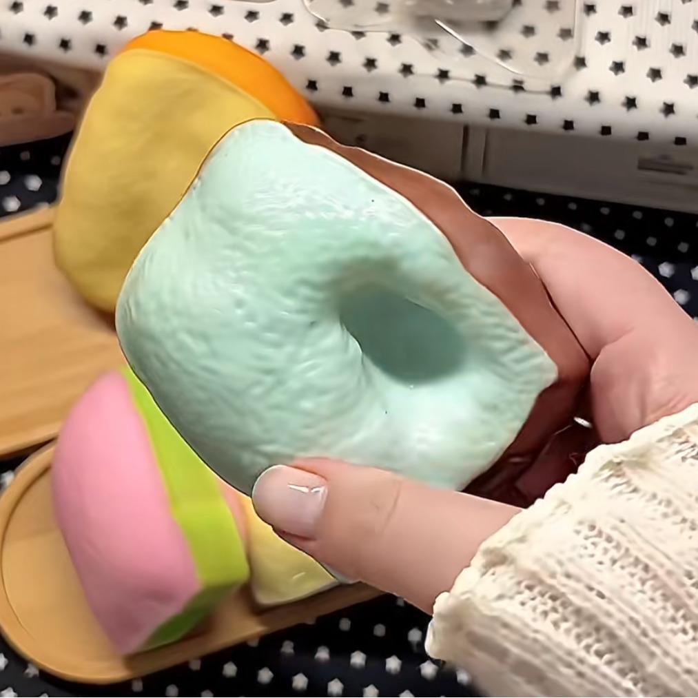 Toast Crunchy Squishy - Moldable Tactile Sensory Fidget Toy, Stress Relief Squeeze Toy in 4 Colours: Pink, Orange, Purple, Mint Green