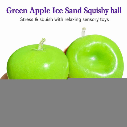 Green Apple Squishy Ball - Soft TPR Stress Relief Fidget Toy, ASMR Satisfying Sound, Coconut Oil Infused Moldable Calming Toy