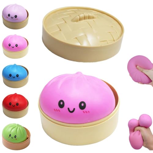 Doughy Glitter Dumpling Squishy Squeeze Toy - Bao Bun Shape - Pink