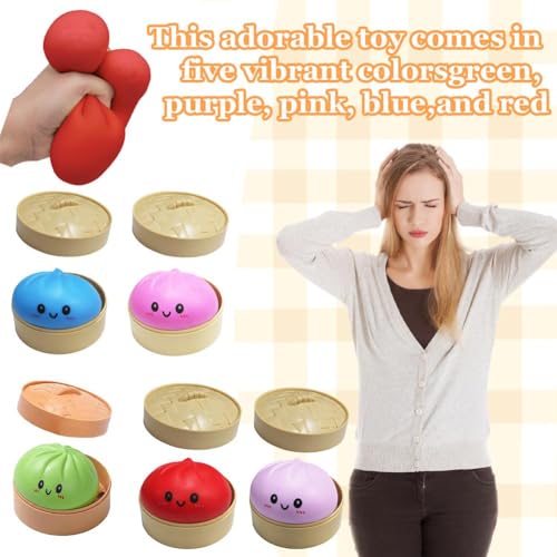Doughy Glitter Dumpling Squishy Squeeze Toy - Bao Bun Shape - Pink