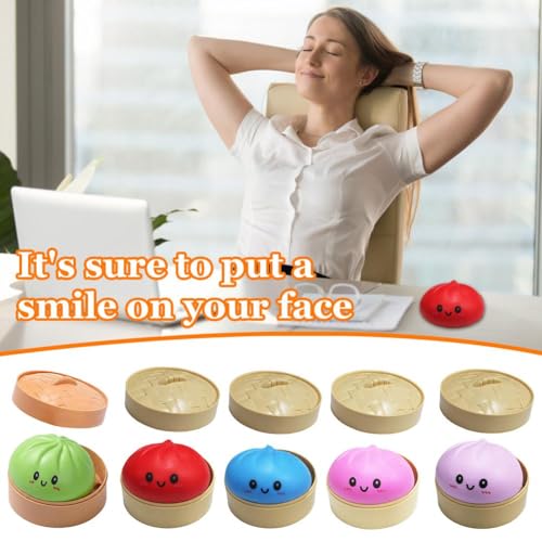 Doughy Glitter Dumpling Squishy Squeeze Toy - Bao Bun Shape - Pink