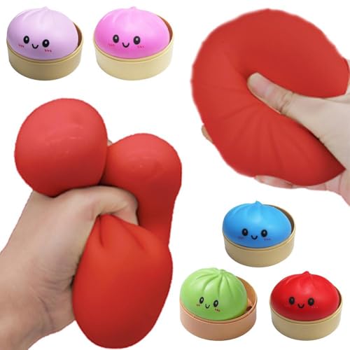 Doughy Glitter Dumpling Squishy Squeeze Toy - Bao Bun Shape - Pink