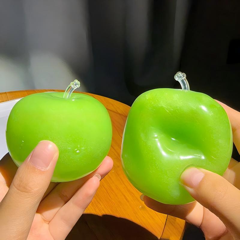Green Apple Squishy Ball - Soft TPR Stress Relief Fidget Toy, ASMR Satisfying Sound, Coconut Oil Infused Moldable Calming Toy