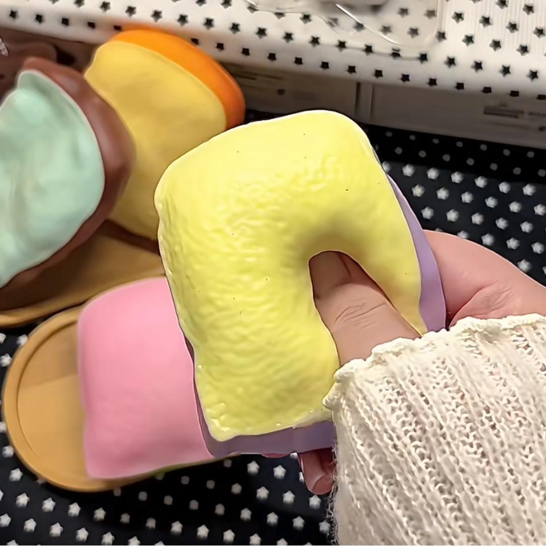 Toast Crunchy Squishy - Moldable Tactile Sensory Fidget Toy, Stress Relief Squeeze Toy in 4 Colours: Pink, Orange, Purple, Mint Green
