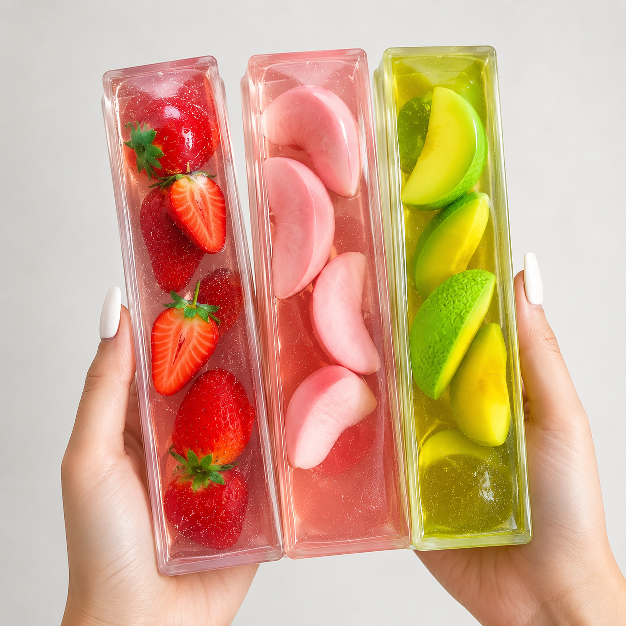 Wagashi Style Long Strip Gel Squishy Squeeze Toy, Soft TPR Slow Rising Fidget Toy with Inner Fruit Charms, Ac
