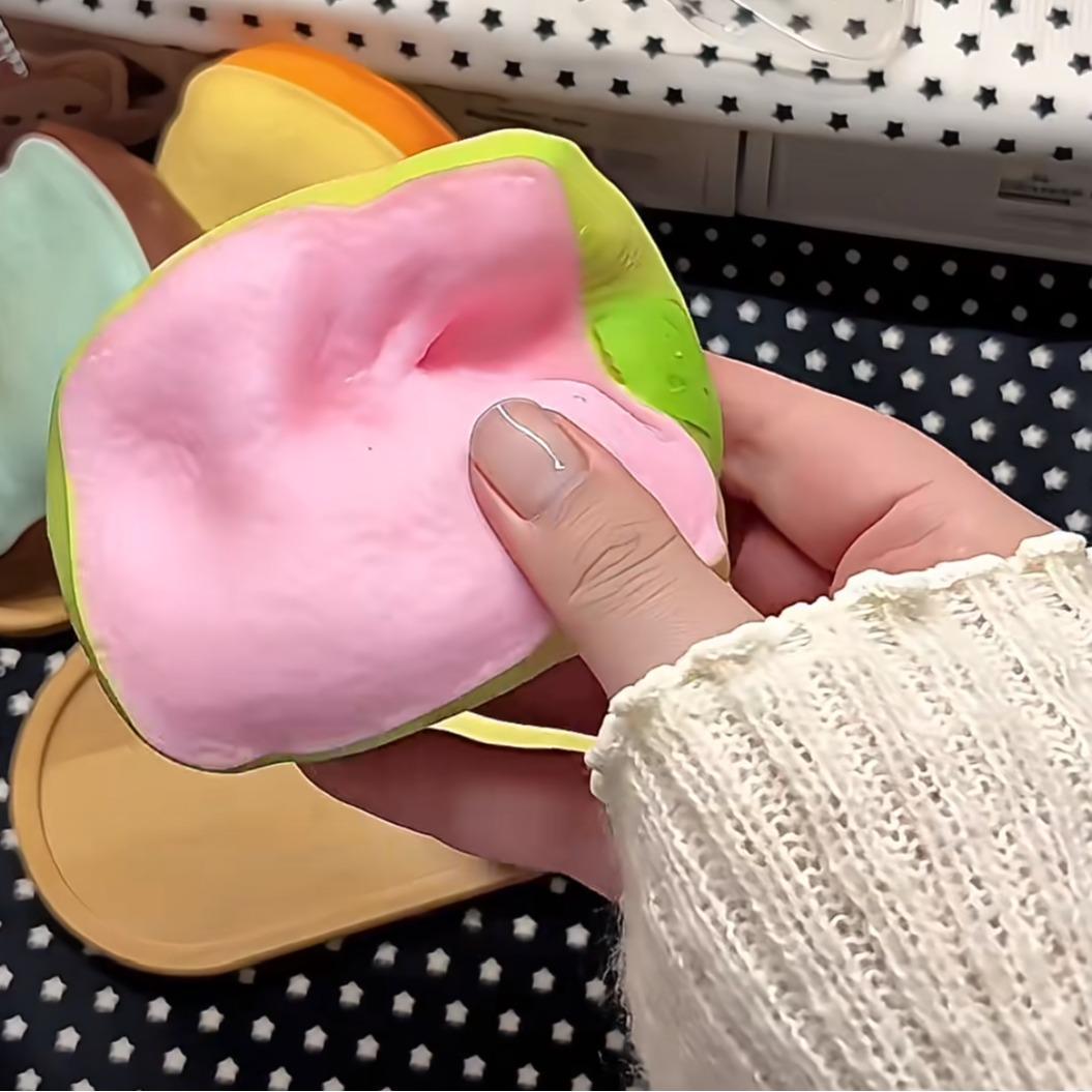 Toast Crunchy Squishy - Moldable Tactile Sensory Fidget Toy, Stress Relief Squeeze Toy in 4 Colours: Pink, Orange, Purple, Mint Green
